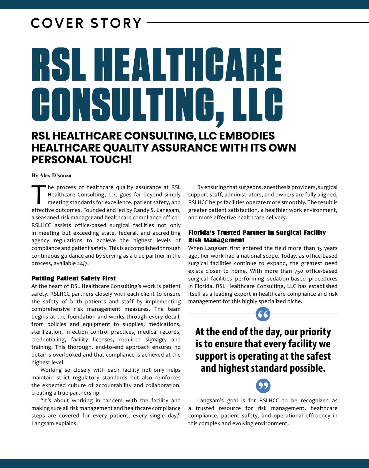 RSL Healthcare Consulting, LLC: RSL Healthcare Consulting, LLC Embodies Healthcare Quality Assurance with its Own Personal Touch! | Construction Business Review